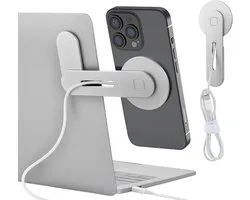 aceyoon Magnetische laptop-telefoonhouder, snelle draadloze oplader laptophouder, 180° verstelbare zijtelefoonhouder voor iPhone MagSafe en alle telefoons, MacBook, pc-monitor, schermstandaard voor