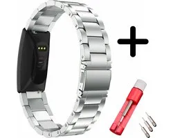 Strap-it Stalen schakel bandje - geschikt voor Fitbit Inspire / Inspire HR / Inspire 2 - zilver + inkort toolkit