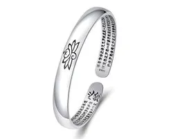 Marama - damesarmband Lotus-Hart - titanium met zilver plating - ingegraveerd - hart Soetra - licht buigbaar - bangle