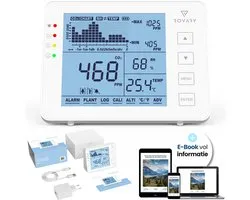 Rovary™ Digitale CO₂-meter RV2000P - NDIR sensor - Inclusief E-book - Alarm - Data inzicht - co2 melder - co2 meter binnen - co2 meter kantoor - Luchtkwaliteitsmeter