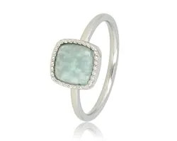 My Bendel - Zegelring met Blauwgroene Amazonite Edelsteen - met Luxe Cadeauverpakking | Sieraden Voor Dames | Maat 18.00 Mm / Maat 57