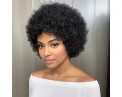 7 Inch Short Afro Kinky Curly Bob Wigs 1B Glueless Human Hair Pixie Cut Wig for Women No Lace Blended Rose Curls Funmi Huge Fluffy Natural Looking Black Color
