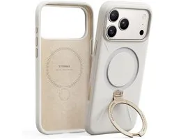 TORRAS Ostand Q Pro Silicone - Hoesje Geschikt voor Apple iPhone 17 Pro - Compatibel met MagSafe - 360° Draaibare Magnetische Standaard - Back Cover Kickstand Ring - Wit