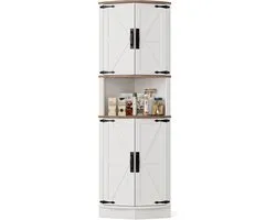 CINK & Co Meuble d'Angle 165 cm - Armoire de Rangement Haute et Étroite avec 4 Portes et 5 Étagères - Pour Salle de Bains et Cuisine - Blanc