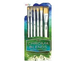 Ooly - Chroma Blends Watercolor Paint Brushes - Set Van 6 Aquarelpenselen - De Houten Handvaten Zijn Gemakkelijk Vast Te Houden - 6 Verschillende Kwastkoppen - Geschikt Vanaf 6 Jaar