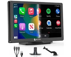 Siltcon® Geschikt voor Carplay Scherm 9 Inch - Geschikt voor Android Auto Scherm - Draadloos - Navigatiesysteem Auto - HD Touchscreen - AUX - FM - BT - Universeel - Incl. Oplaadkabels Telefoon - Zwart