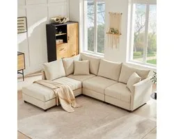 Canapé d'angle moderne - canapé modulaire - canapé cinq places - avec repose-pieds convertible - canapé en L - canapé en U - beige