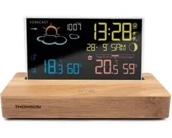 Weerstationwekker - THOMSON - Donker hout - Temperatuurweergave, Hygrometrie, Dubbel alarm, USB-C, Draadloze sonde
