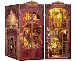 CuteBee - Book Nook - Maisons miniatures DIY - Kit de construction de maquettes - Modélisme en bois - Adolescents (14+) - Adultes - Serre-livres en bois - Bibliothèque de Widsom (DC03)