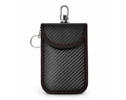 Étui de Protection RFID pour Clé de Voiture - Keyless Entry & Keyless Go - Pochette pour Clé Faraday Bloquant les Signaux - Housse de Clé de Voiture - Aspect Carbone - Avec Mousqueton et Anneau de Clé - 1 Pièce - Noir