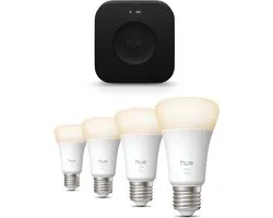 Philips Hue Starterspakket - E27 - met 4 Standaard lampen - Warmwit Licht - Incl. Hue Bridge Pro - Hue White