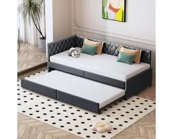 Grijs Velours Daybed 90x200 met Diamond Stiksel – Slaapbank met Lade en Lattenbodem, Moderne Guestbed / Sofa Bed