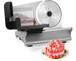 Trancheuse Électrique à Viande 200W – Acier Inoxydable, Épaisseur Réglable – Pour Viande, Fromage, Pain, Légumes – Compacte & Puissante – Convient pour la Maison, la Cuisine ou les Loisirs