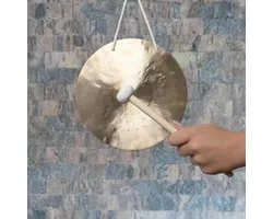 Feng Gong - Handgemaakte Gong - Meditatie Ontspanning - Randloos Gesmeed - 20 cm Diameter - Goud