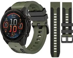 Bracelet de montre en silicone bicolore Stravo Premium – Quickfit 26mm pour Garmin Fenix 5x (Plus) / Fenix 6x (Pro) / Fenix 7x (Pro, Sapphire, Solar) / Fenix 8 - 51mm / Fenix 3 / Epix Pro Gen 2 - 51mm / Enduro 1 / 2 / 3 / Tactix 7 (Pro) – Vert / noir