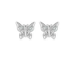 Boucles d'oreilles papillon en argent sterling 925 – Diamants moissanites – Plaqué or blanc – Certificat inclus – The Jewellery Salon – Boucles d'oreilles pour femme cultivées en laboratoire –