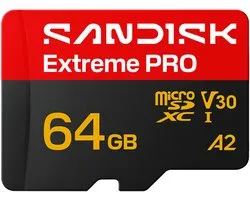SanDisk microSDXC Extreme PRO 64 Go (UHS-I, R200 Mo/s / W90 Mo/s, 5K, 4K UHD) + Publicité