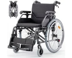 Mobiclinic Trevi - Fauteuil roulant pliable - Quick release - Aluminium - Système anti-basculement - Largeur d'assise: 46 cm - Coussin rembourré amovible - Châssis réglable en hauteur - Accoudoirs rabattables et repose-pieds amovibles - Noir