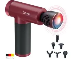 Beurer MG 195 HOT & COLD Limited Edition 25 Massage Gun - Verwarmt & koelt spieren - Incl. 7 opzetstukken - 9 Intensiteitsniveaus - Krachtige accu - Draadloos gebruik - 3 Jaar garantie - Bordeaux/zwart