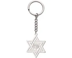 Thijox - VASSAGO Davidster Sleutelhanger Joodse Ster Menorah RVS Chanoeka Sleutelhanger voor Vrouwen en Mannen - Religieuze Sieraden voor Feestdagen