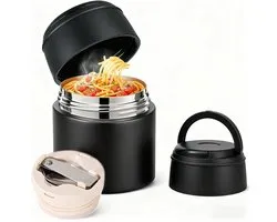 Voedselcontainer - 550ml Soep Thermo Voor Warm - Eten GeïSoleerde Voedselpot - Met Brede Mond Lunchcontainer - Lekvrij Voedselbox - Thermosbeker Voor Het Meenemen - Voor Schoolreis Picknick - Zwart - Voedsel Container Voor Soep Noodles Havermout