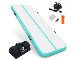 CHAMPIONPLUS Heavy-Duty Opblaasbare Airtrack Mat [400x100x10 cm, Mintgroen] – 2/3/4/5/6 m | 10/15/20 cm Hoog – Premium Tumblingmat & Turnmat met Elektrische Luchtpomp & Draagtas – Trainingsmat voor Turnen