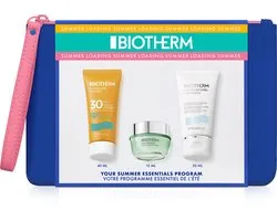 SUMMER ESSENTIALS: Neon blue pouch + Aquasource gel 15ml + Lait corporel 50ml + Waterlover sunmilk SPF30 40ml