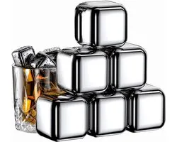 6 pièces, glace réutilisable en métal, glace en acier inoxydable pour whisky, vodka, liqueur, vin, jus ou boissons gazeuses