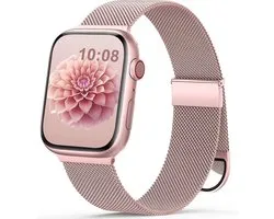Podec Smartwatch Bracelet magnétique en acier inoxydable Rose Rose - Convient pour Apple Watch - Bracelet adapté pour iWatch 42 / 44 / 45 / 49 mm - Convient pour les séries 1/2/3/4/5/6/7/SE