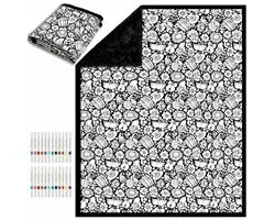 Couverture à colorier DIY 150x125cm avec 24 feutres | Couverture à peindre lavable pour adultes et enfants | Velours doux | Kit créatif | Décoration créative pour la maison | Détente sans stress | pour salon, chambre et coin jeux pour enfants