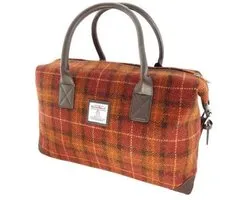 Weekendtas Esk Roodbruin met Oranje ruit (Rust and Orange) - Harris Tweed - Glen Appin of Scotland