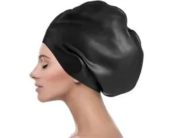 Zwemmutsen voor volwassenen, siliconen badmuts, grote badmuts, lang haar, badmuts, oorbescherming, badmutsen, ontworpen voor lang haar, dreadlocks, weven, haarverlengingen, vlechten, krullen en afro's