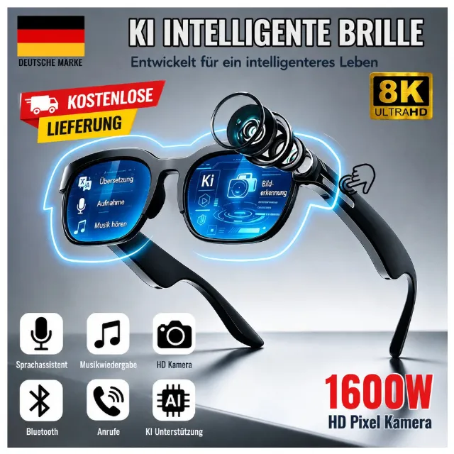 Smart Brille mit KI Übersetzung Bluetooth Audio Aufnahme Musik Sonnenbrille Unis