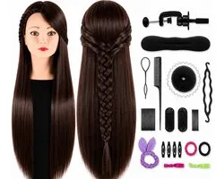 Oefenhoofd Kappershoofd met Statief Kaphoofd Kapperspop Kappers Pop - Oefenpop Kapper - Incl. Styling Accessoires - Kastanjebruin Haar - 70 cm