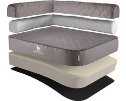 Panier orthopédique d'angle pour chien Knuffelwuff Winslow en cuir artificiel matelassé au laser XXXL 140 x 100 cm Accoudoir gauche