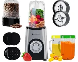 KitchenBrothers Smoothie Blender - 2-in-1 - Blender to Go - 4 Bekers - Smoothie Maker To Go - Mini Blender - Zilver
