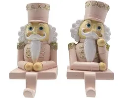 Clayre & Eef Haak Kerstsok Set van 2 Notenkraker 12 cm Roze Wit Kunststof