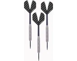 Darts Tungsten Look Set 23 g – 3 Steeltip Dartpijlen – Tungsten Look Barrel – Nylon Shaft – Wit / Zwarte Flight – Inclusief Etui – Longfield