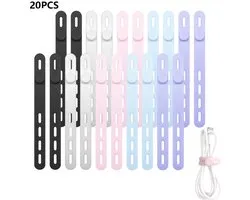 20 Stuks Kabelorganizer - Siliconen Kabelbinders - Herbruikbaar - Elastische Kabelbinders - Opbergruimte Voor Datakabels - Bureau Organizer - Kabelbeheer - Geschikt Voor Het Bundelen Van Hoofdtelefoonkabels, Mobiele Telefoonopladers En Computerkabels