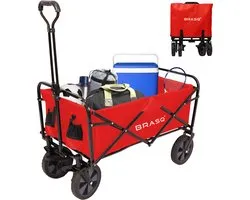 BRASQ Bolderkar Pliable Rouge - Bolderwagen avec cadre robuste - Roues rotatives - Poignée réglable - Capacité de charge 80 KG