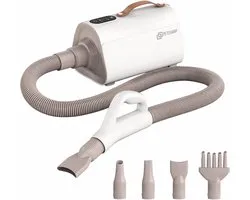 Sèche-cheveux professionnel PetChamp pour chiens avec 4 embouts - Souffleur d'eau pour chiens - Séchoir pour chiens - Design silencieux - Blanc
