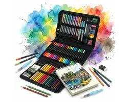 Nassau Fine Art Professionele Tekenset 83pcs – Complete Tekenetui met Stiften, Potloden, Verf & Schetsboek – Creatieve Set voor Kinderen & Volwassenen – Ideaal voor onderweg
