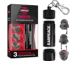 Bouchons d'oreilles pour moto EarPeace - Bouchons d'oreille fiables et réutilisables - Protection auditive pour la moto, le sport automobile, le travail ou dans l'avion - Bouchons d'oreilles de fête avec étui de rangement - Zwart