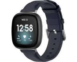 Bracelet en cuir Compatible Fitbit Versa 3/4 & Sense 1/2 - Bleu foncé - By Qubix Smartwatch Band Bracelet Wristband Strap Band Watchband