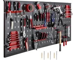 Gereedschap Ophangbord – Workshopmuur – Gereedschapswand – Geperforeerde Muur – Inclusief Haak Set – Wandrek Gereedschapsbord – Zwart – 120 x 60 x 2 cm