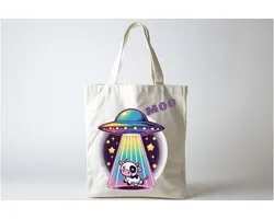Tote Bag UFO Moo - Cute - Sarcastic - GoodVibes - Sarcasm - Funny - Gift - Cadeau - Sarcastisch - SarcastischeVibes - schattig - lief - feelgood - alien