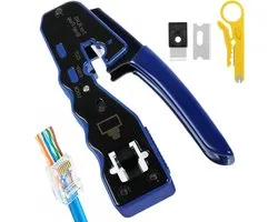 SnelShoppen - RJ45 Crimp Tool Pass Through Ethernet Crimper voor Cat6 Cat5e Cat6a - All-in-One Gereedschap voor Knippen, Strippen en Crimpen - Ergonom