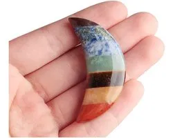 Acxico 1pcs 7 Chakra Natural Stone Moon Shape Worry Stone Healing Energy Reiki Quartz