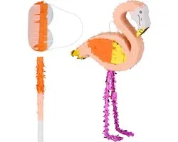 Piñata flamingo Relaxdays - avec bâton et bandeau - à remplir - set