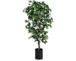 GOPLUS 180 cm / 120 cm Ficus Tree with Pot, Artificial Tree with 1008/504 Leaves and Real Wooden Trunk, Decorative Plant for Living Room or Balcony, Artificial Plant Made of Polyester and Wood,